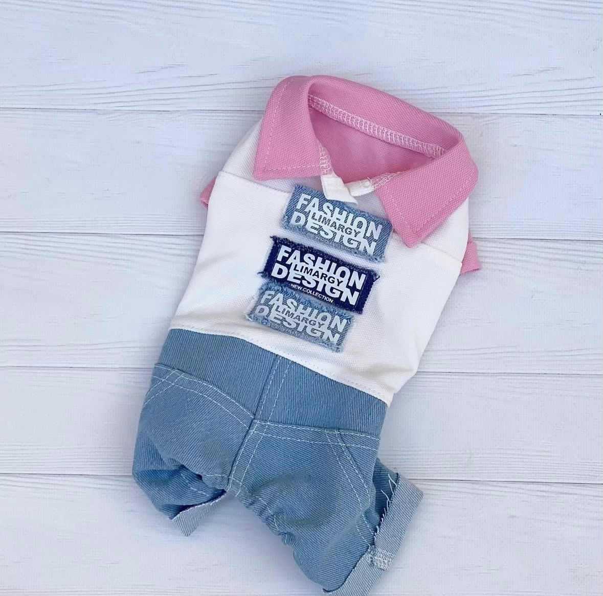 Polo Yaka Detaylı Kot Tasarımlı Köpek Tulumu